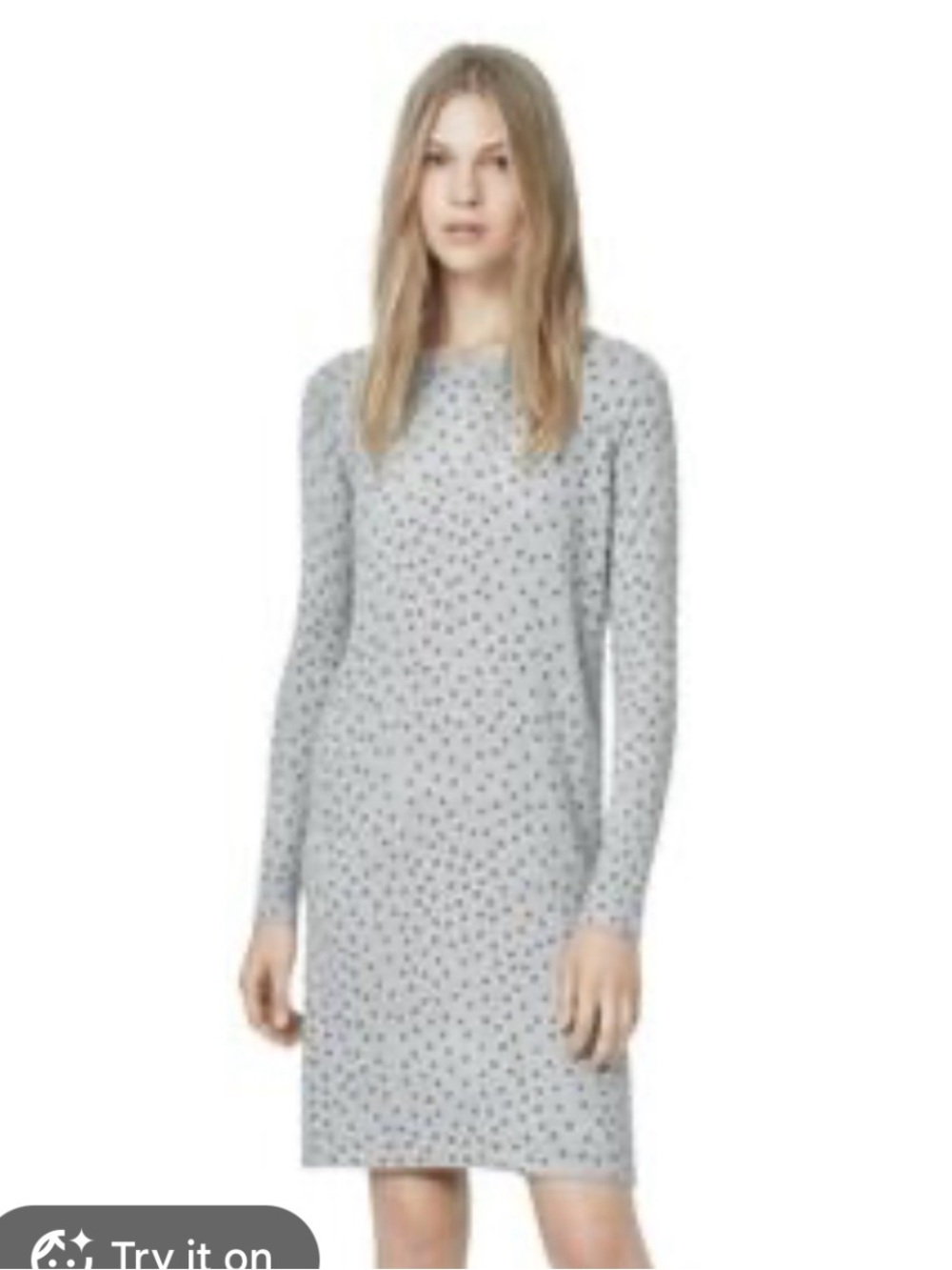 Mango Light Grey Long-Sleeve Printed Shift Dress